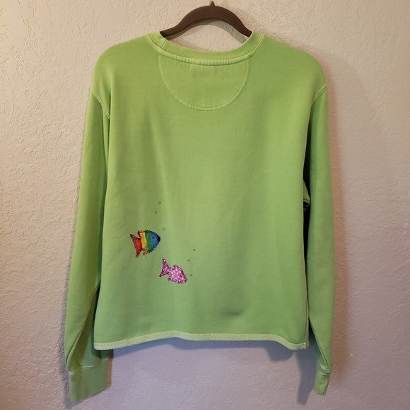 Women's Lime Green Colorful Fish Embroidered Sweatshirt Sz Small - Picture 5 of 7